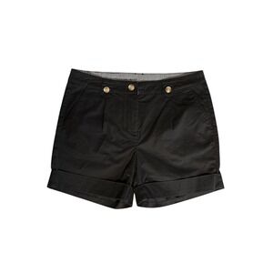 Tribal Black Cuffed Shorts Button Waist Detail Stretch Women's Size 8 NWT